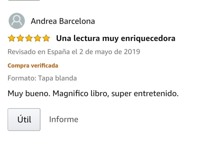 OPINIONES LIBRO: Opinión 5 estrellas en Amazon de Ana M sobre el libro CAER de Javier de Frutos: "Una lectura muy enriquecedora. Muy bueno. Magnifico libro, super entretenido".